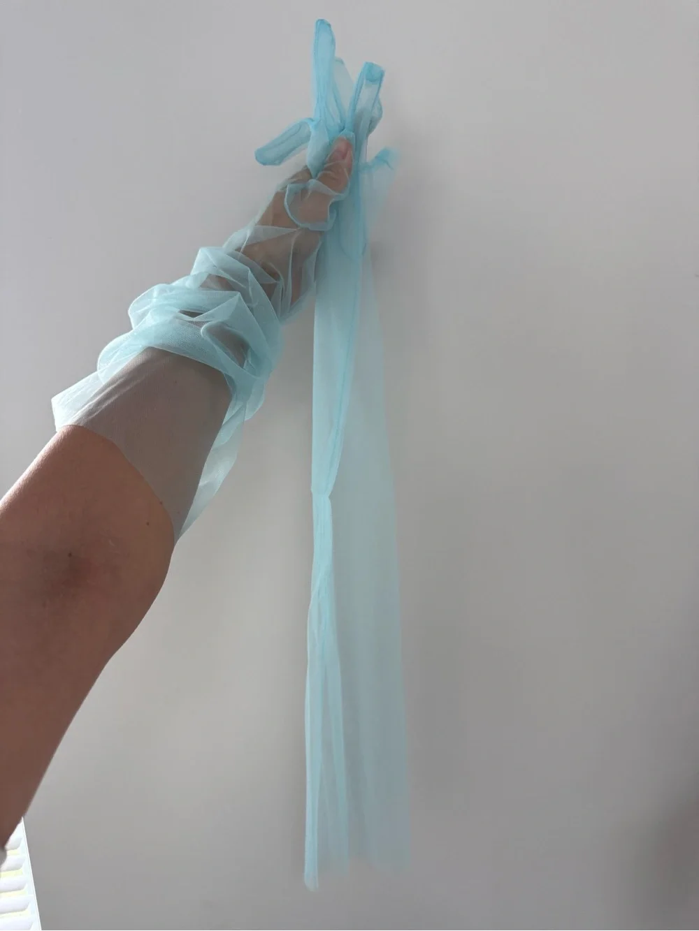 Sheer Light Blue Ruched Gloves